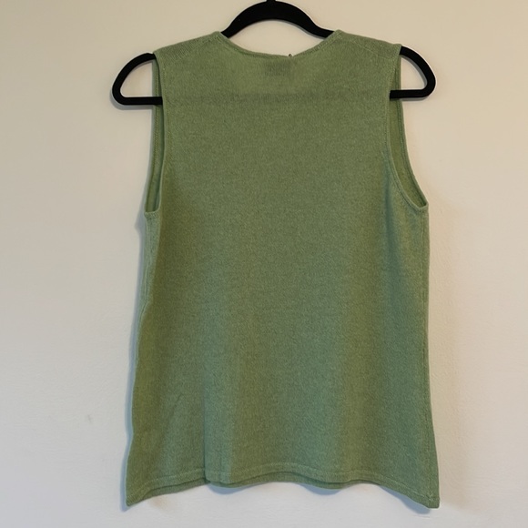 Jennifer Tyler moss green 100% cashmere round neck sweater tank. Italy. SzL - Picture 8 of 11